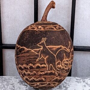 Vintage Hand Carved Boab Nut Australian Aboriginal Art Kangaroo Indigenous Scene